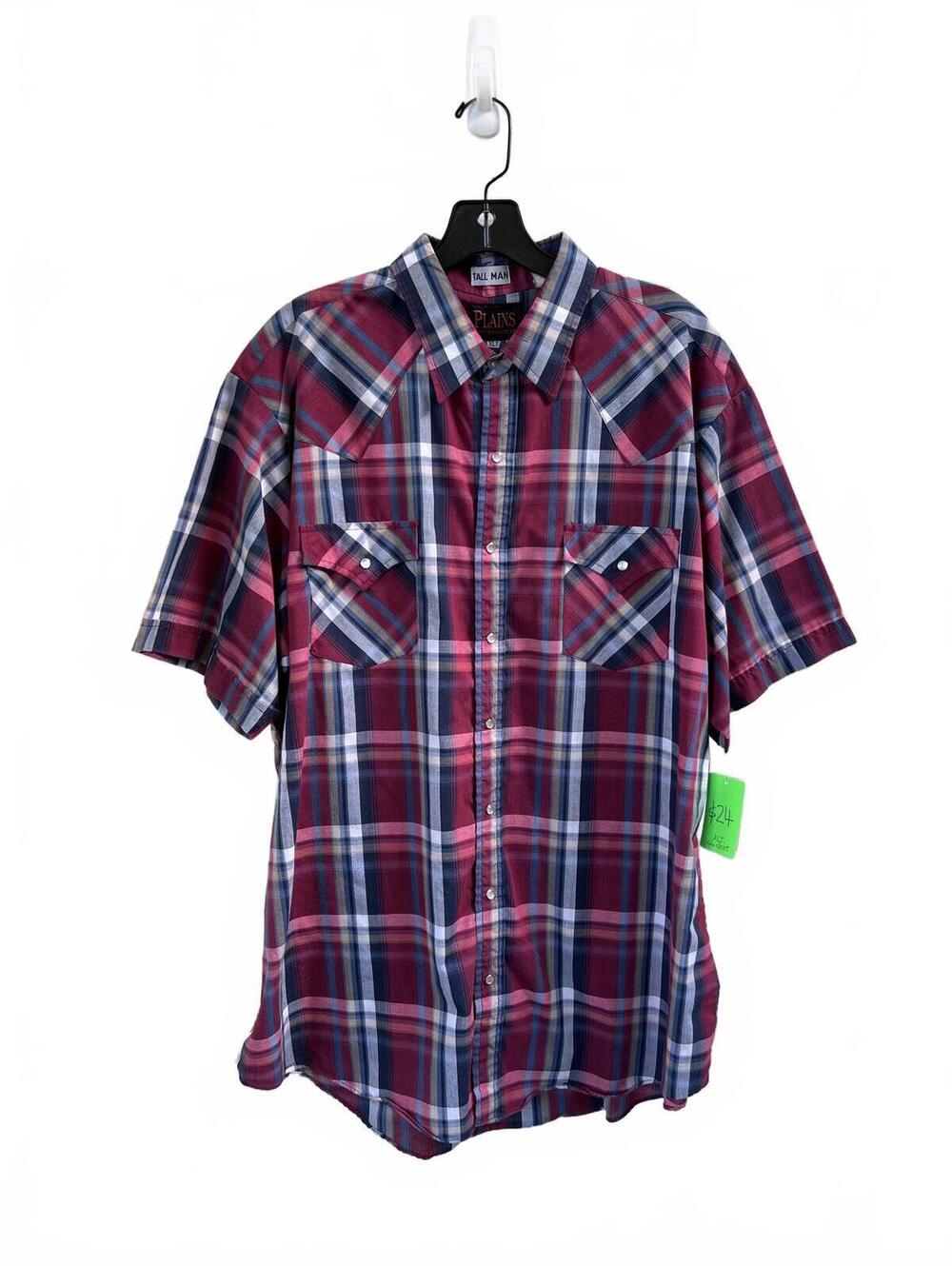 XLT Plains Plaid Short Sleeve Snap Up Shirt Western 4th July Tall Man